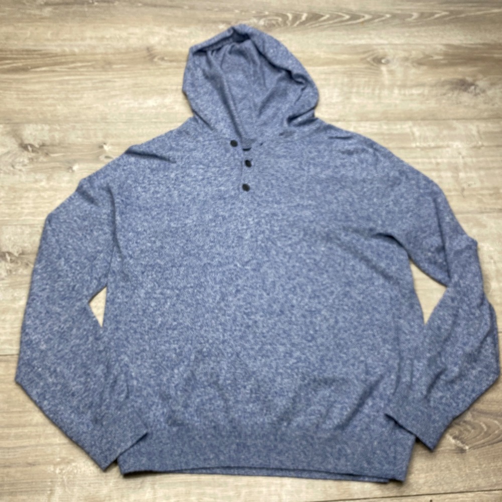 Banana Republic Hoodie Sweater Mens M Blue Marl Henley Knit 486503 Casual